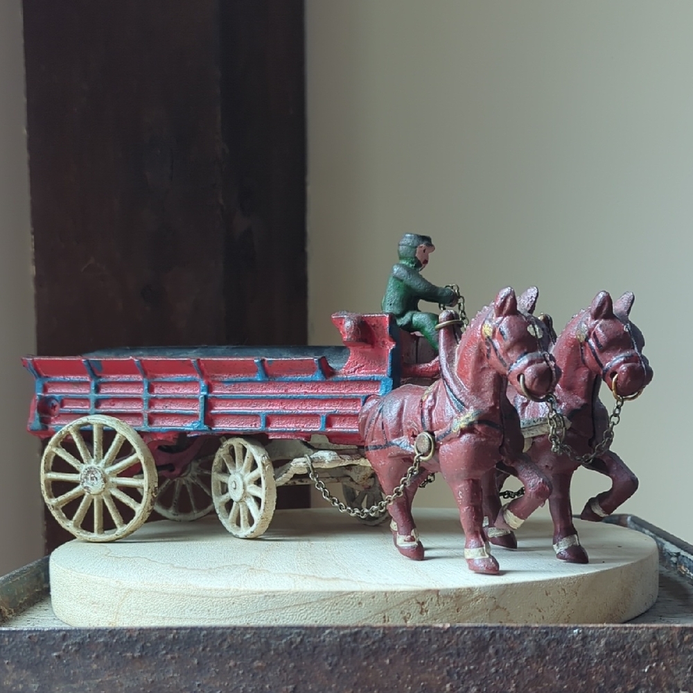 Vintage Cast Iron Budweiser Beer Clydesdale Horse Drawn Wagon Toy Incomplete